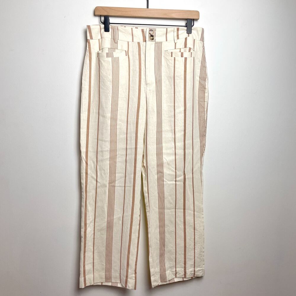 Modcloth Linen Blend Stiped Pants sz 10 Quiet Luxury Minimalist Summer‎ Capsule